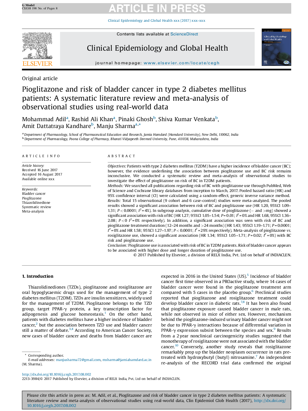 Pioglitazone and risk of bladder cancer in type 2 diabetes mellitus patients: A systematic literature review and meta-analysis of observational studies using real-world data