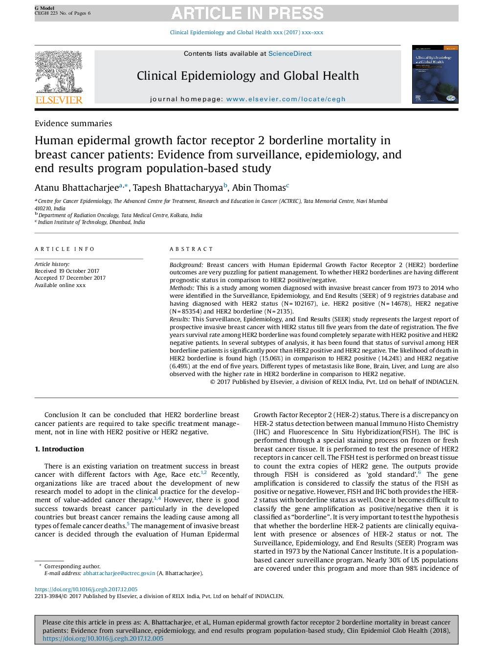 Human epidermal growth factor receptor 2 borderline mortality in breast cancer patients: Evidence from surveillance, epidemiology, and end results program population-based study