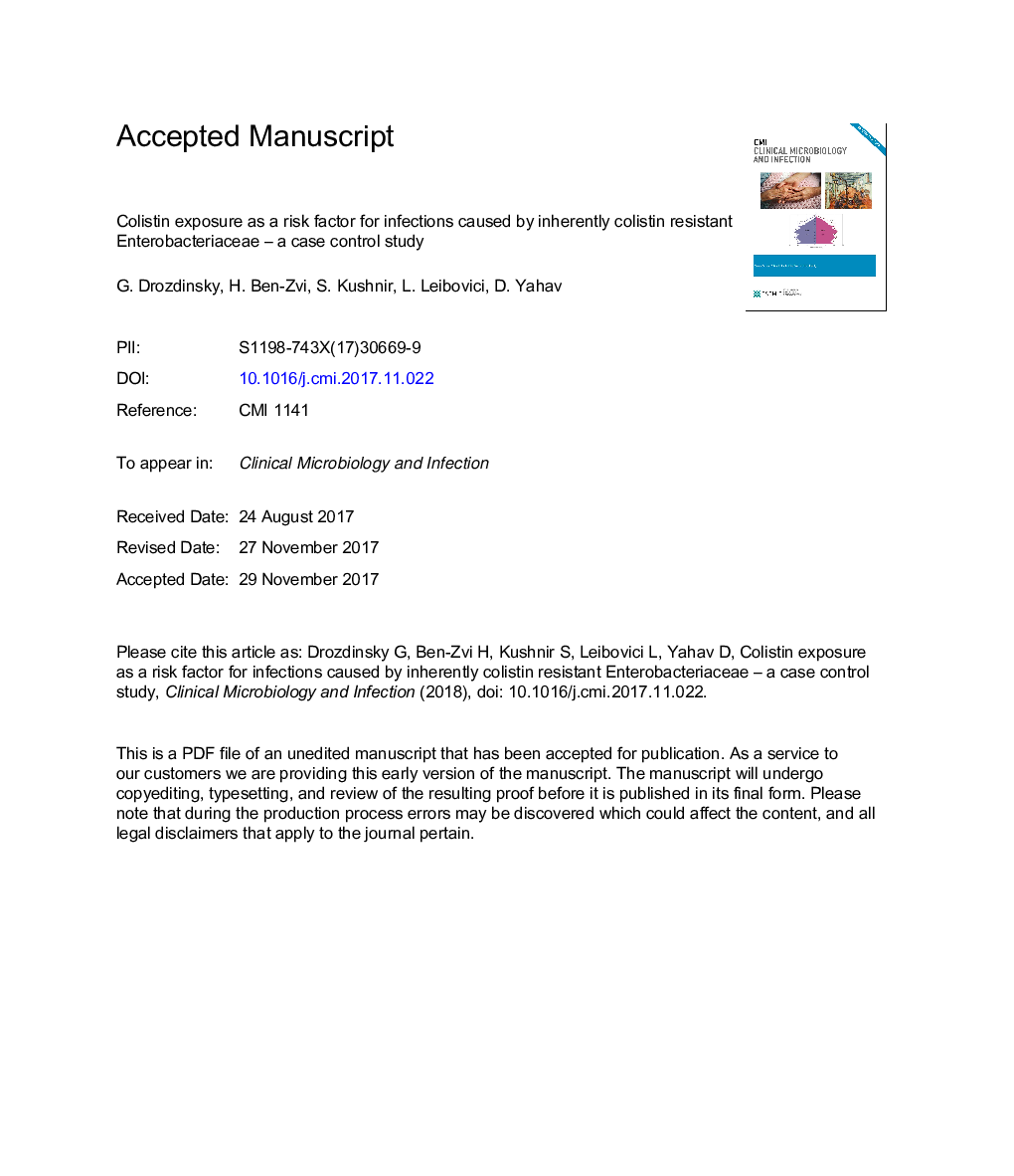 Colistin exposure as a risk factor for infections caused by inherently colistin resistant Enterobacteriaceae-a case-control study