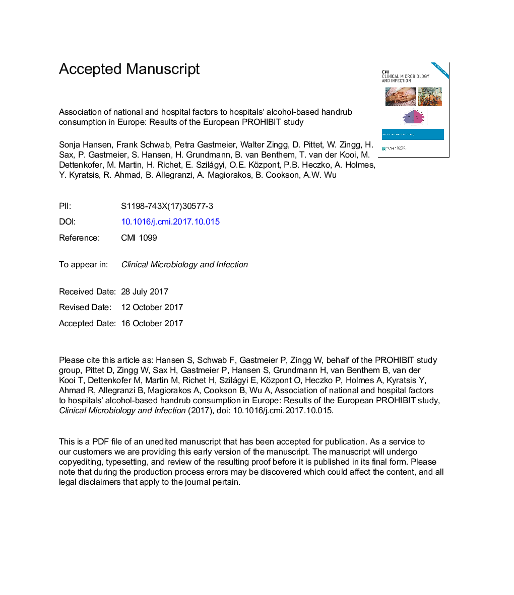 Association of national and hospital factors to hospitals' alcohol-based handrub consumption in Europe: results of the European PROHIBIT study