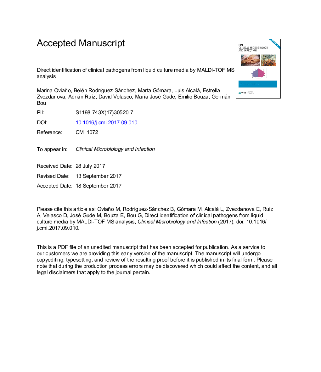 Direct identification of clinical pathogens from liquid culture media by MALDI-TOF MS analysis