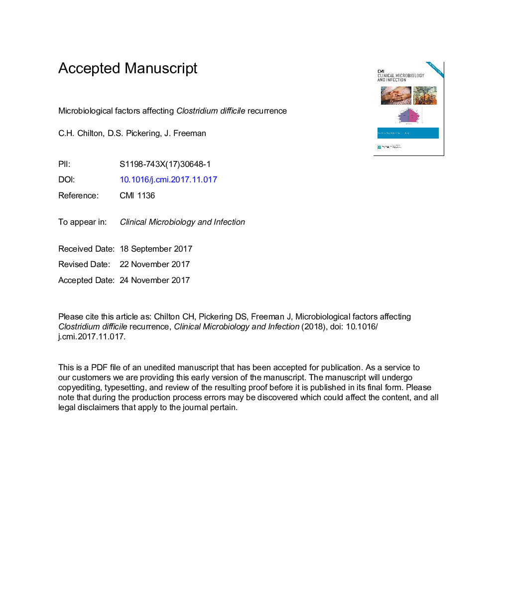 Microbiologic factors affecting Clostridium difficile recurrence