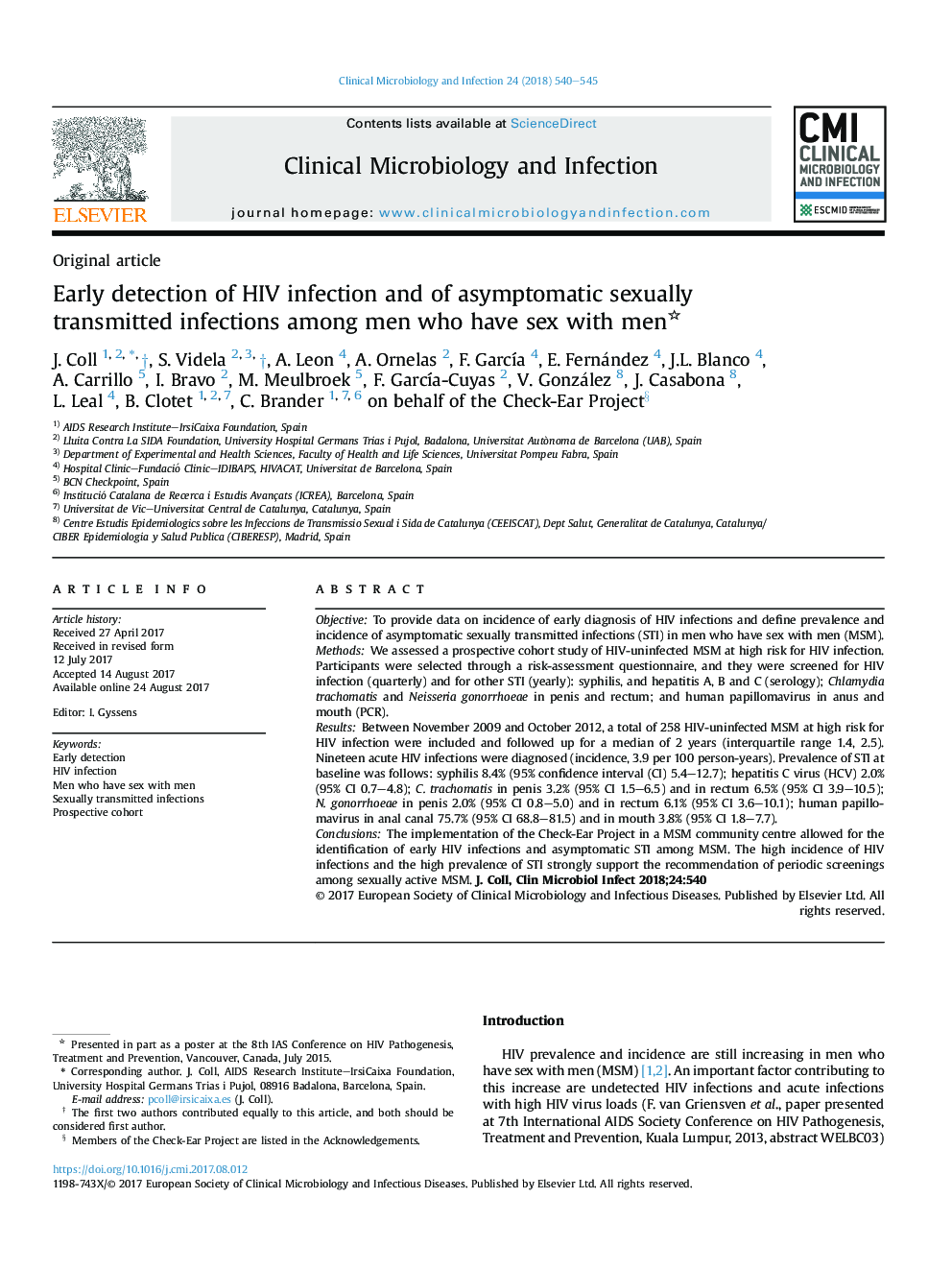 Early detection of HIV infection and of asymptomatic sexually transmitted infections among men who have sex with men