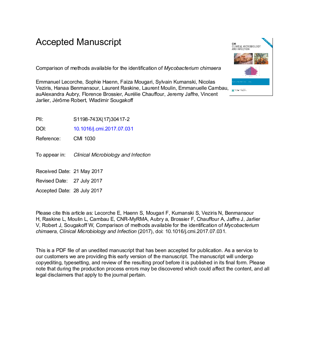 Comparison of methods available for identification of Mycobacterium chimaera