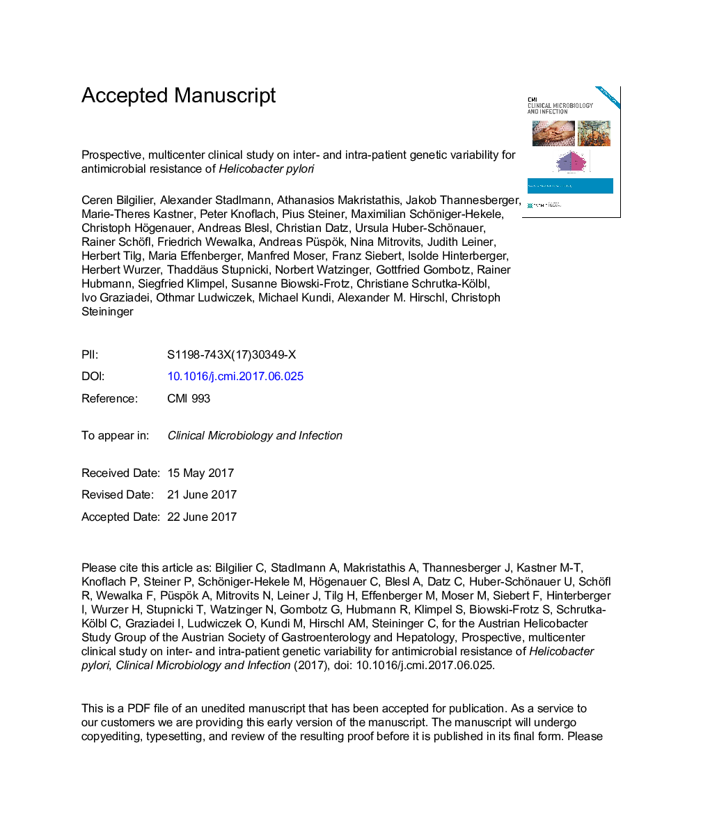 Prospective multicentre clinical study on inter- and intrapatient genetic variability for antimicrobial resistance of Helicobacter pylori