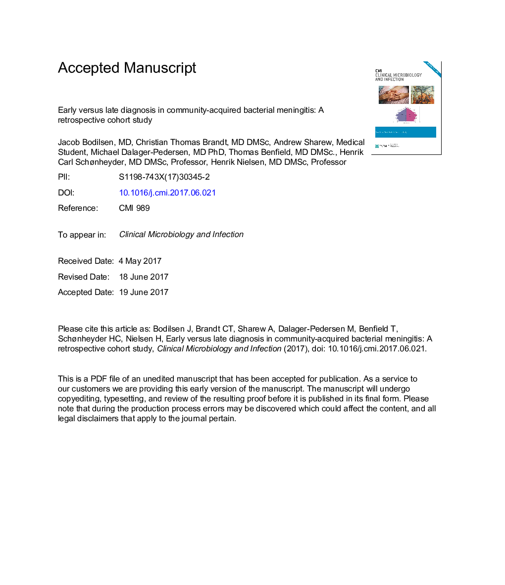 مننژیت باکتریایی به دست آمده از جامعه در ابتدای تشخیص زودهنگام: یک مطالعه کوهورت گذشته است 