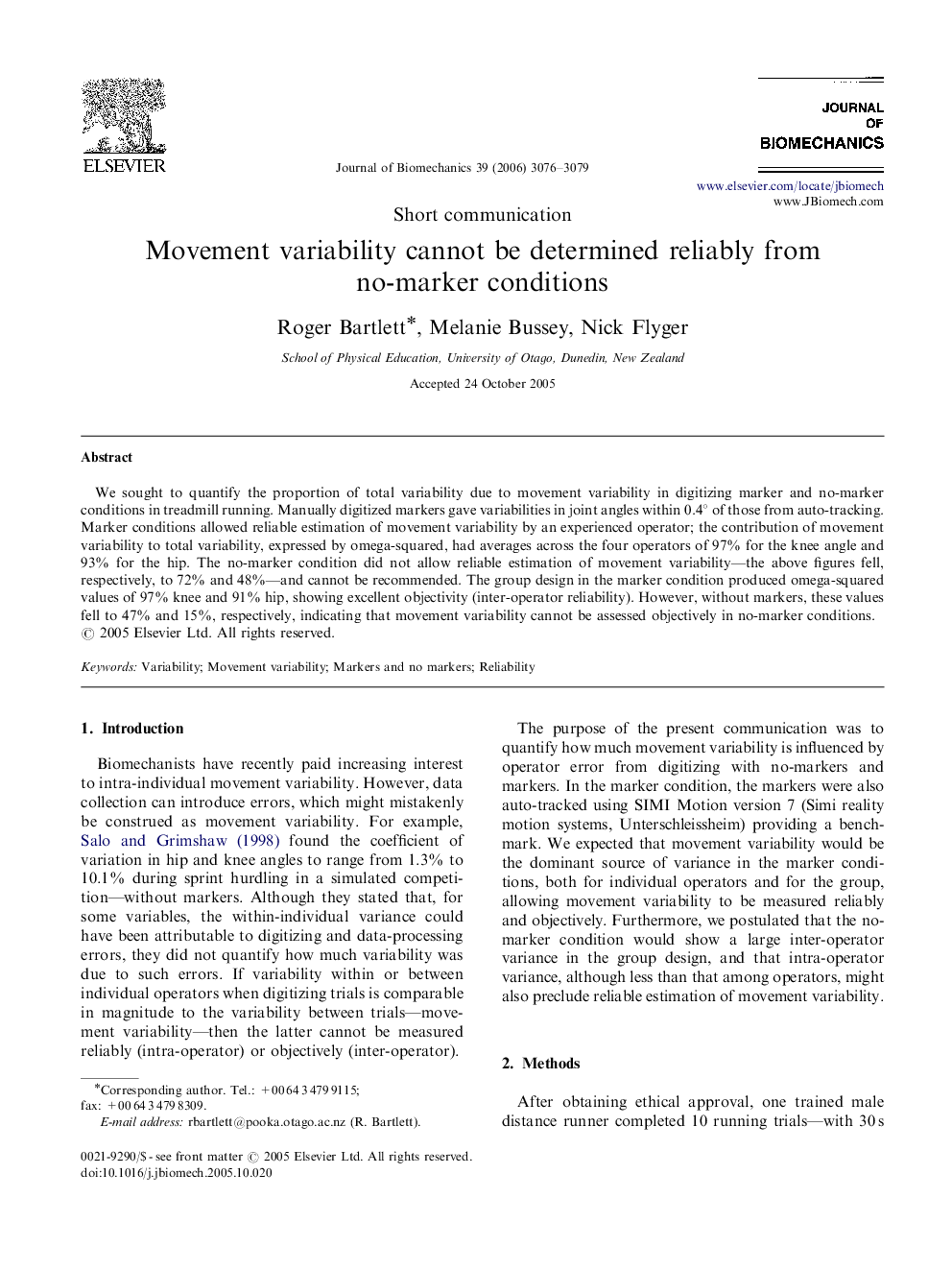 Movement variability cannot be determined reliably from no-marker conditions