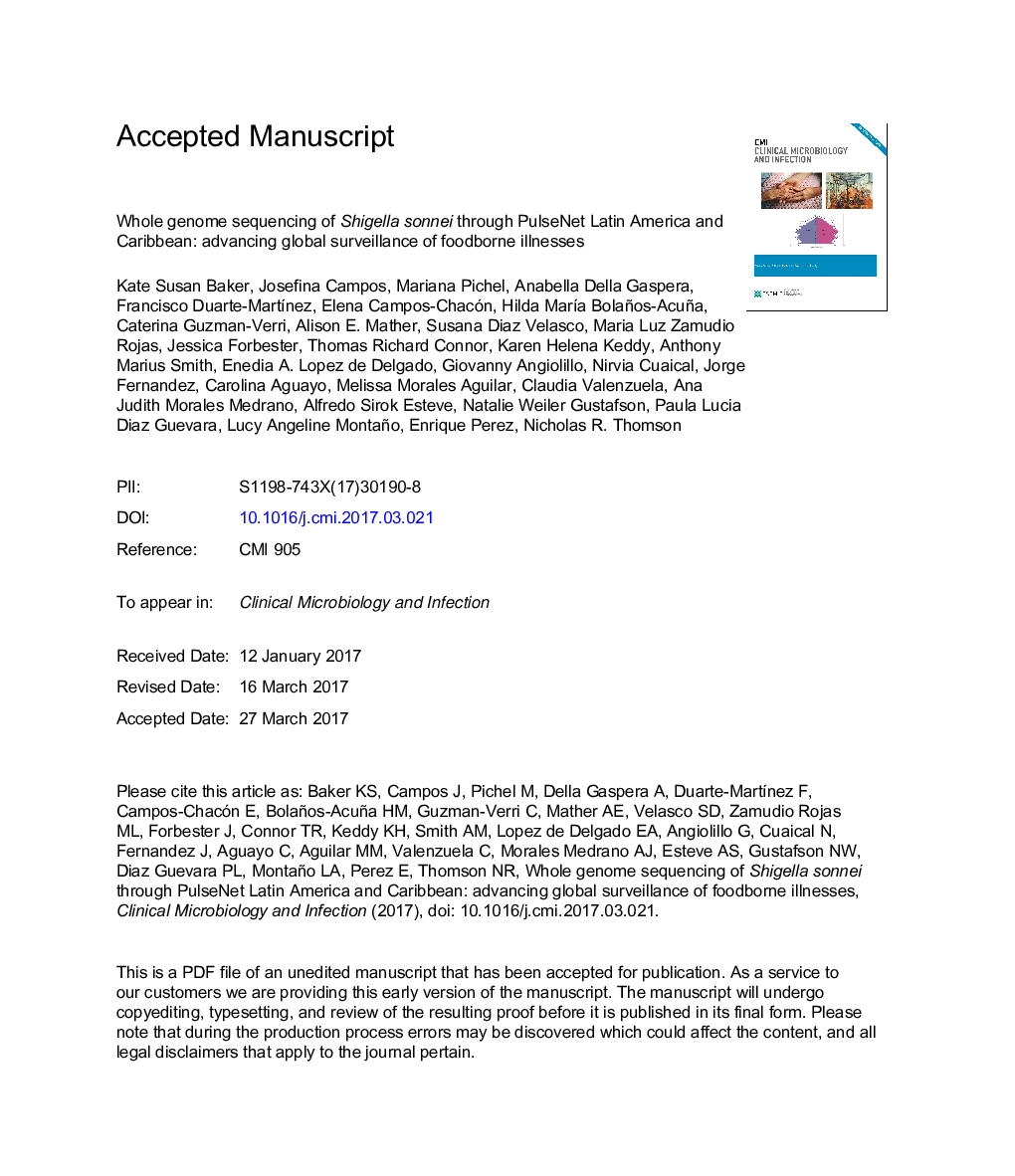 Whole genome sequencing of Shigella sonnei through PulseNet Latin America and Caribbean: advancing global surveillance of foodborne illnesses