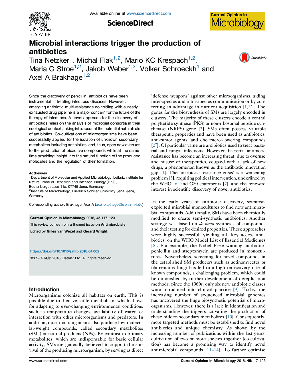 Microbial interactions trigger the production of antibiotics