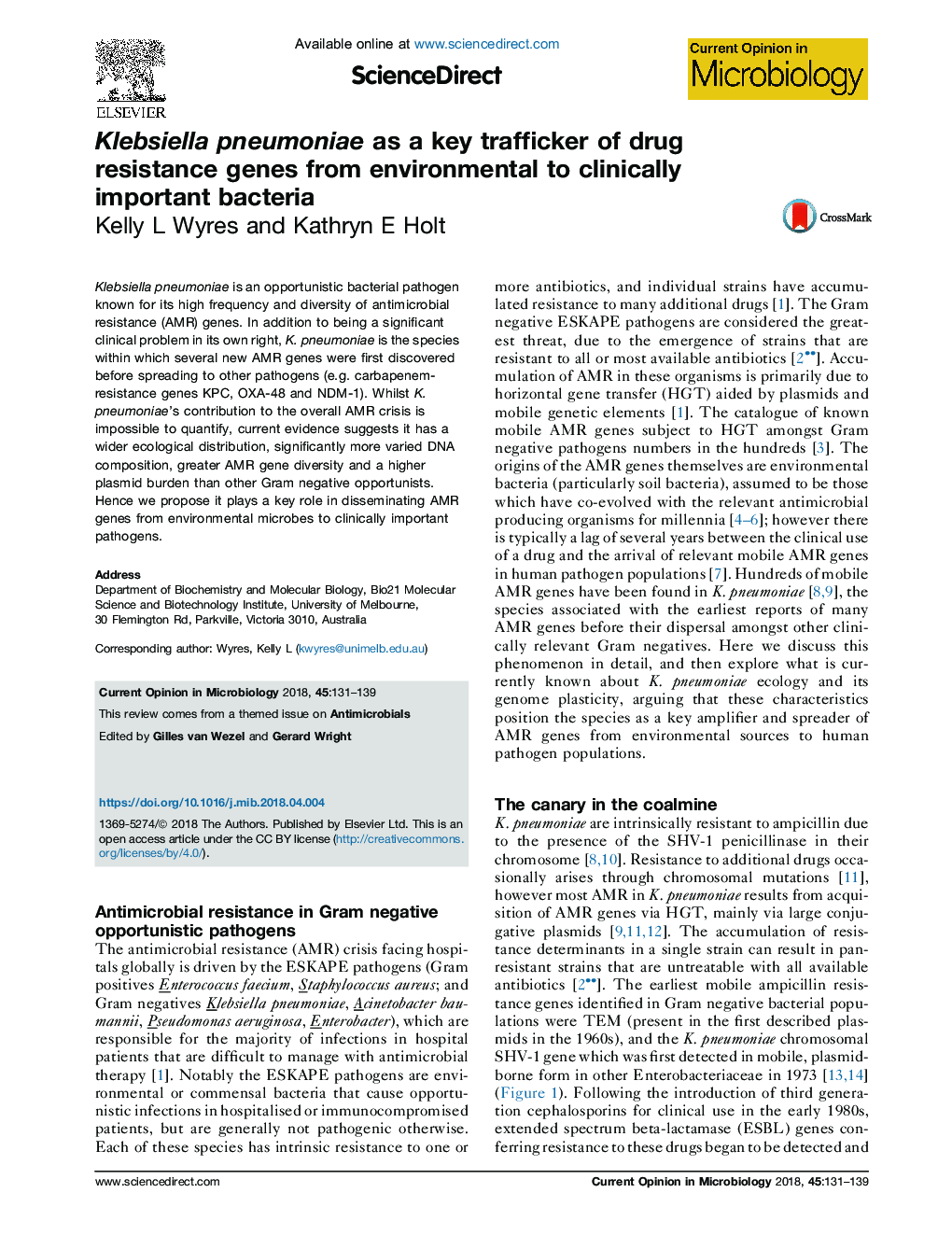 Klebsiella pneumoniae as a key trafficker of drug resistance genes from environmental to clinically important bacteria