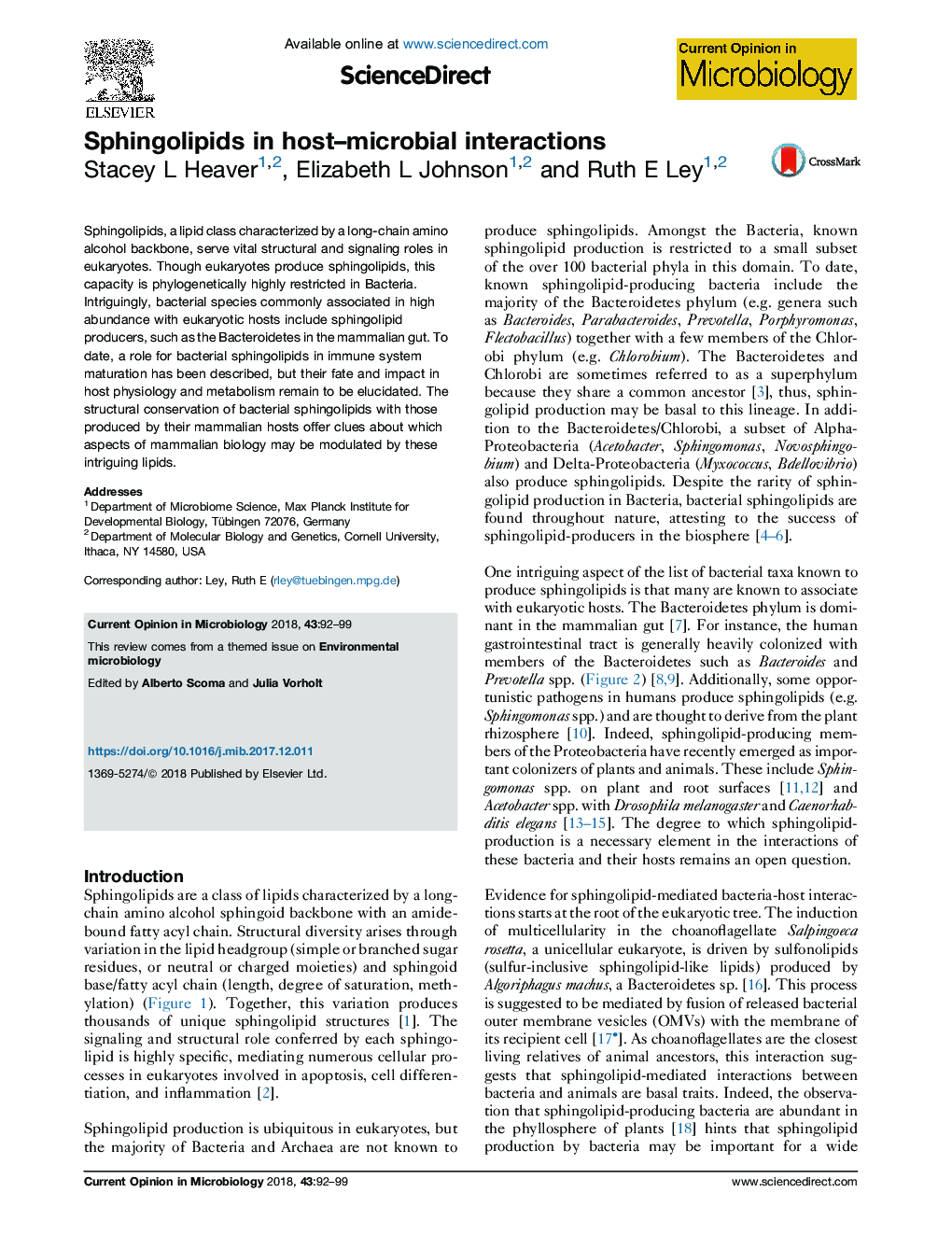 Sphingolipids in host-microbial interactions