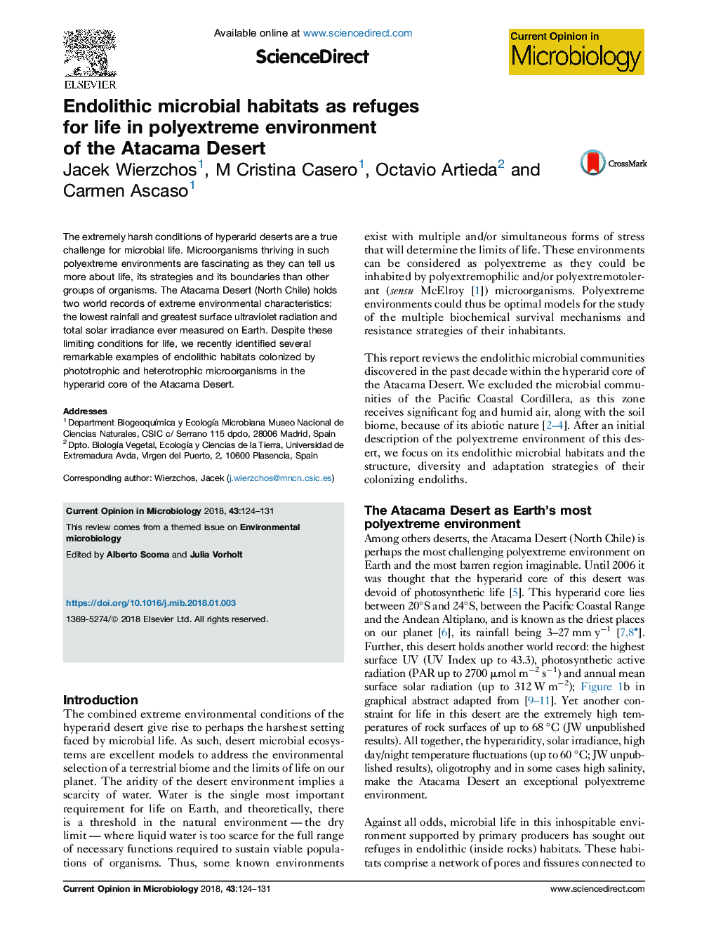 Endolithic microbial habitats as refuges for life in polyextreme environment of the Atacama Desert