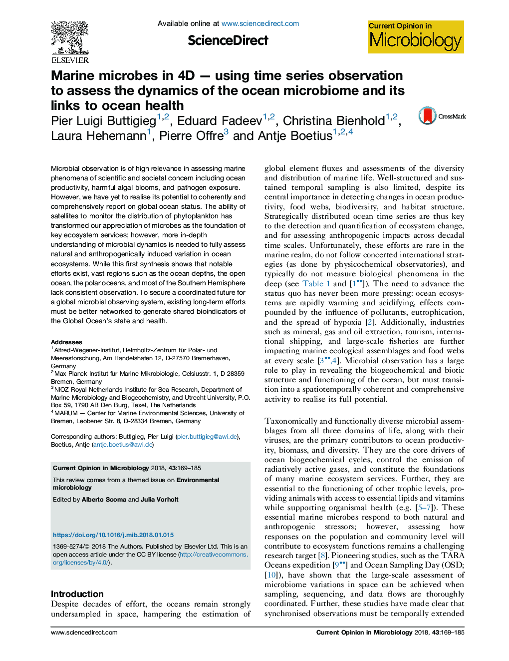 Marine microbes in 4DÂ -Â using time series observation to assess the dynamics of the ocean microbiome and its links to ocean health