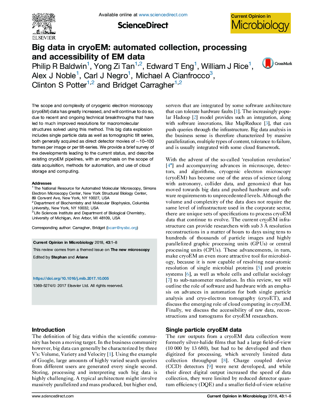 Big data in cryoEM: automated collection, processing and accessibility of EM data