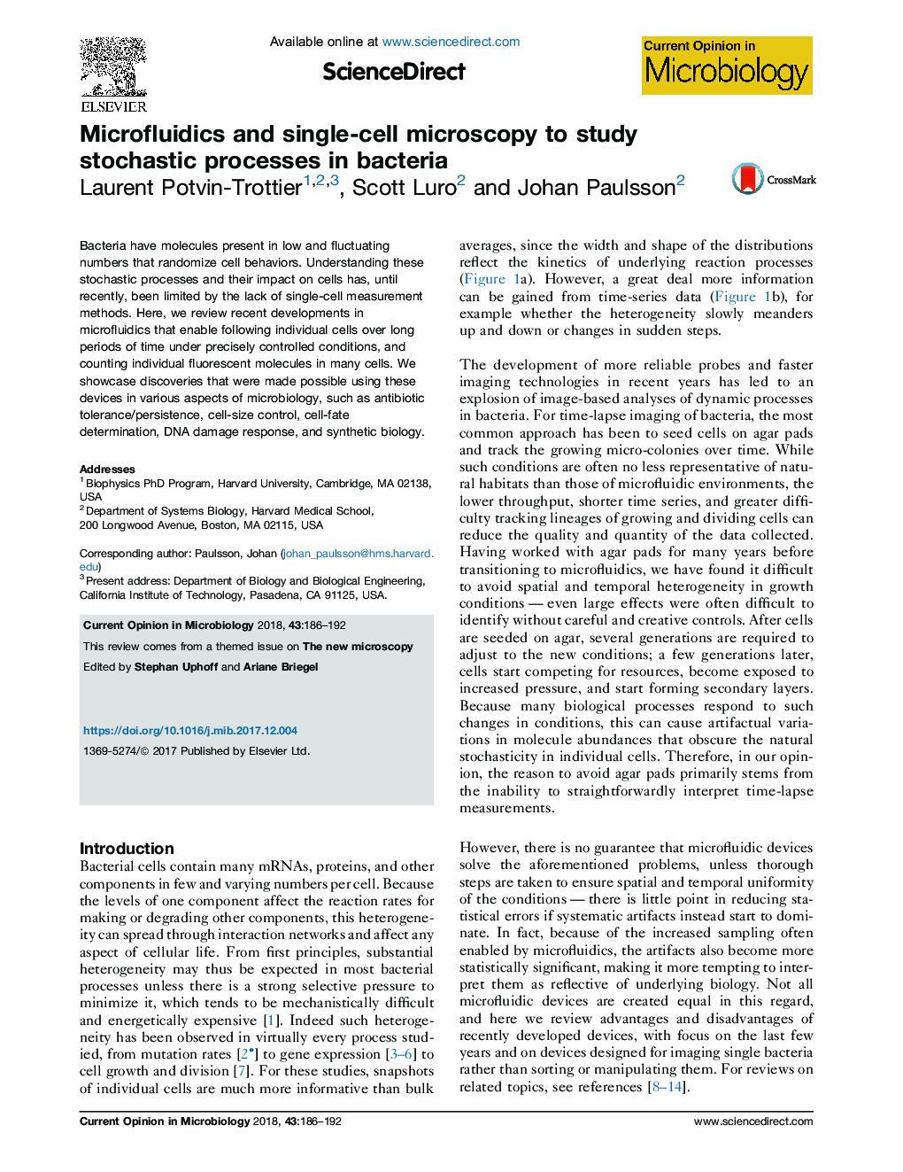 Microfluidics and single-cell microscopy to study stochastic processes in bacteria