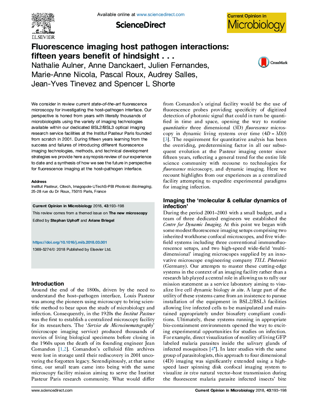 Fluorescence imaging host pathogen interactions: fifteen years benefit of hindsightâ¦