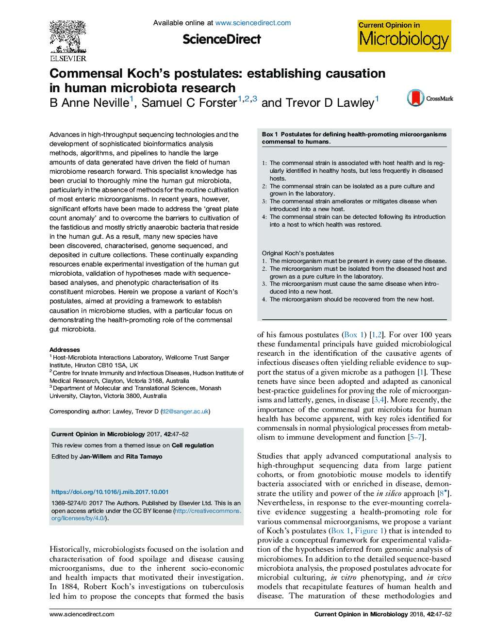 Commensal Koch's postulates: establishing causation in human microbiota research