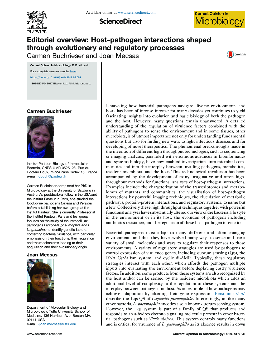 Editorial overview: Host-pathogen interactions shaped through evolutionary and regulatory processes