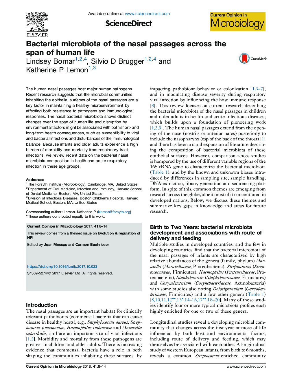 Bacterial microbiota of the nasal passages across the span of human life