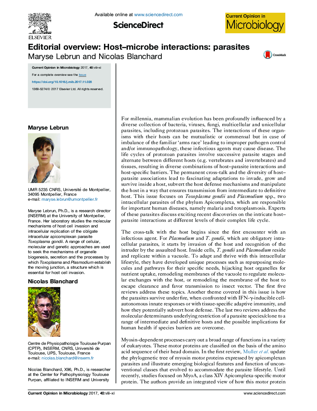 Editorial overview: Host-microbe interactions: parasites