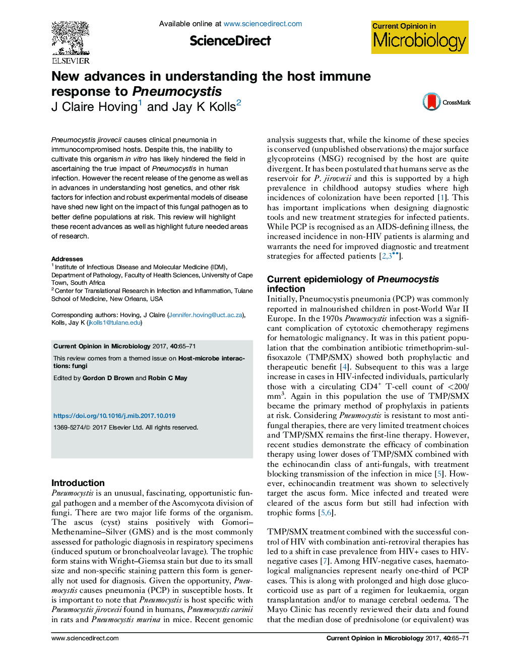 New advances in understanding the host immune response to Pneumocystis