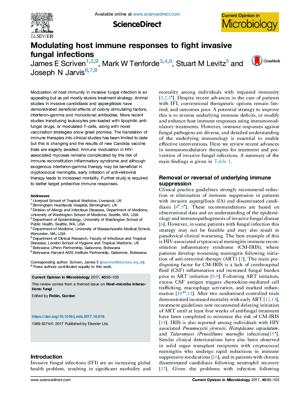 Modulating host immune responses to fight invasive fungal infections