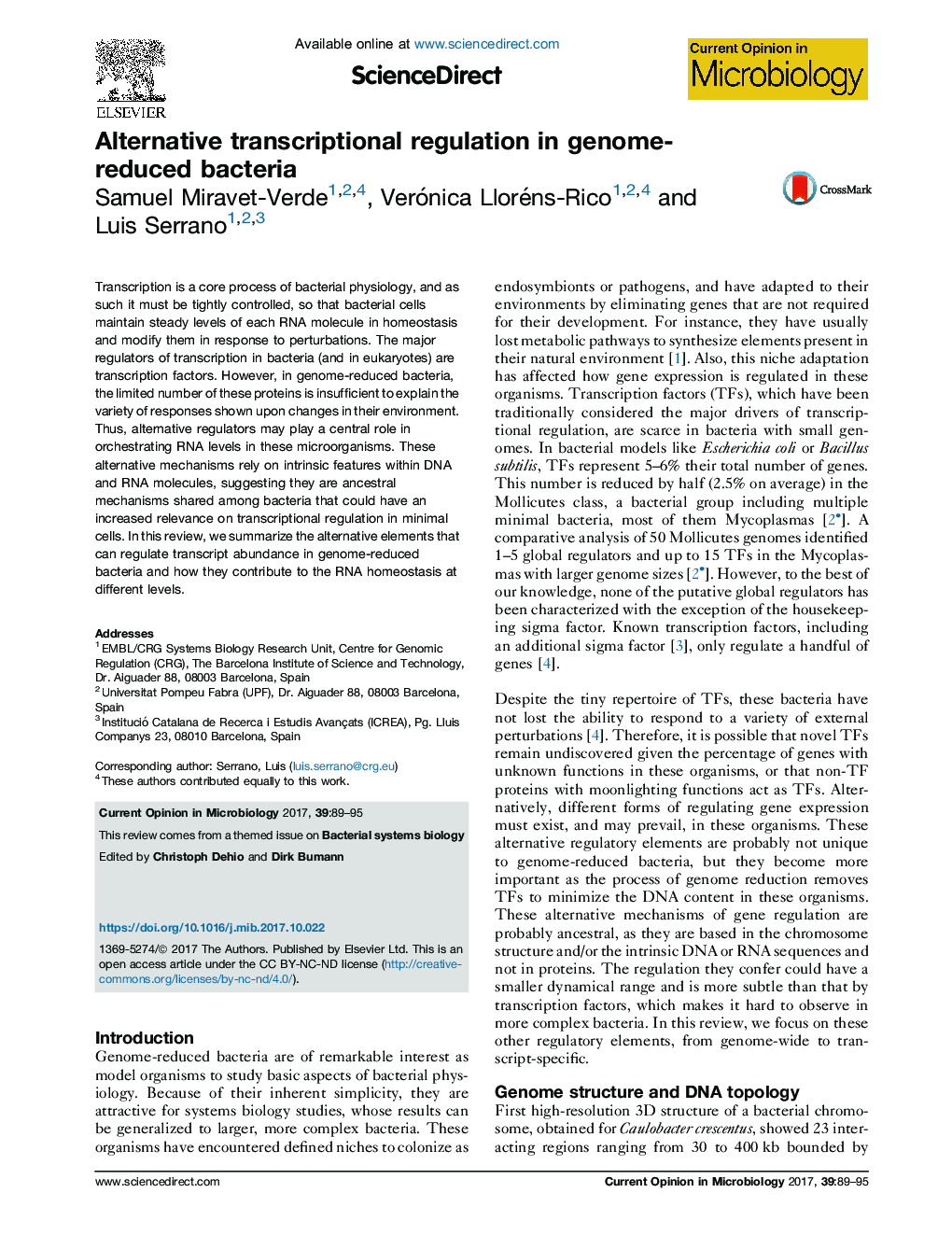 Alternative transcriptional regulation in genome-reduced bacteria