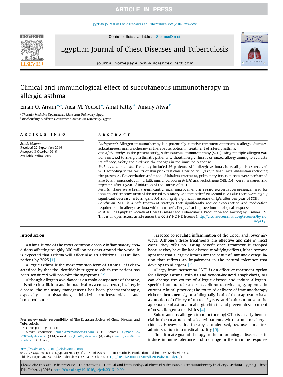 Clinical and immunological effect of subcutaneous immunotherapy in allergic asthma