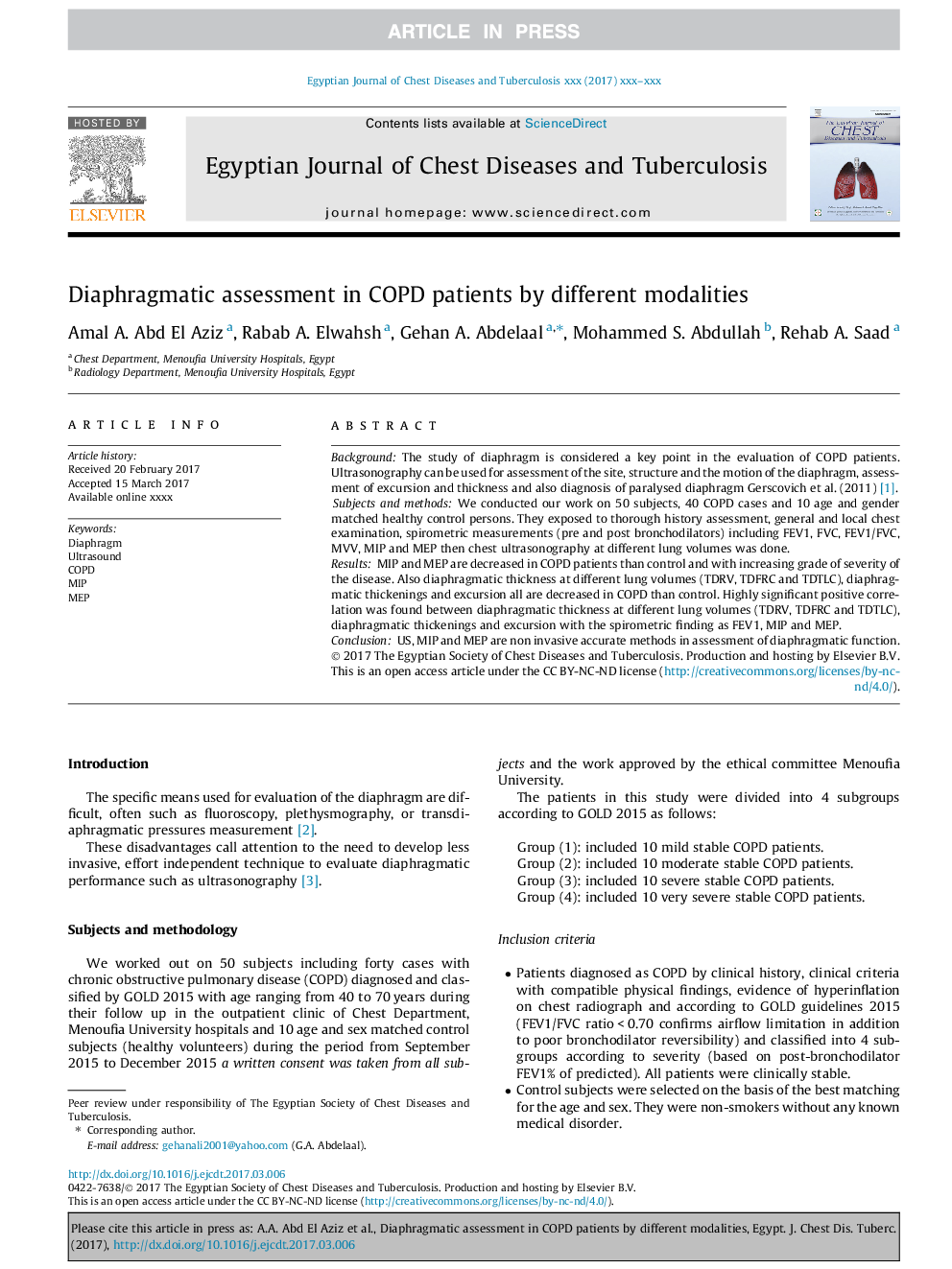 Diaphragmatic assessment in COPD patients by different modalities