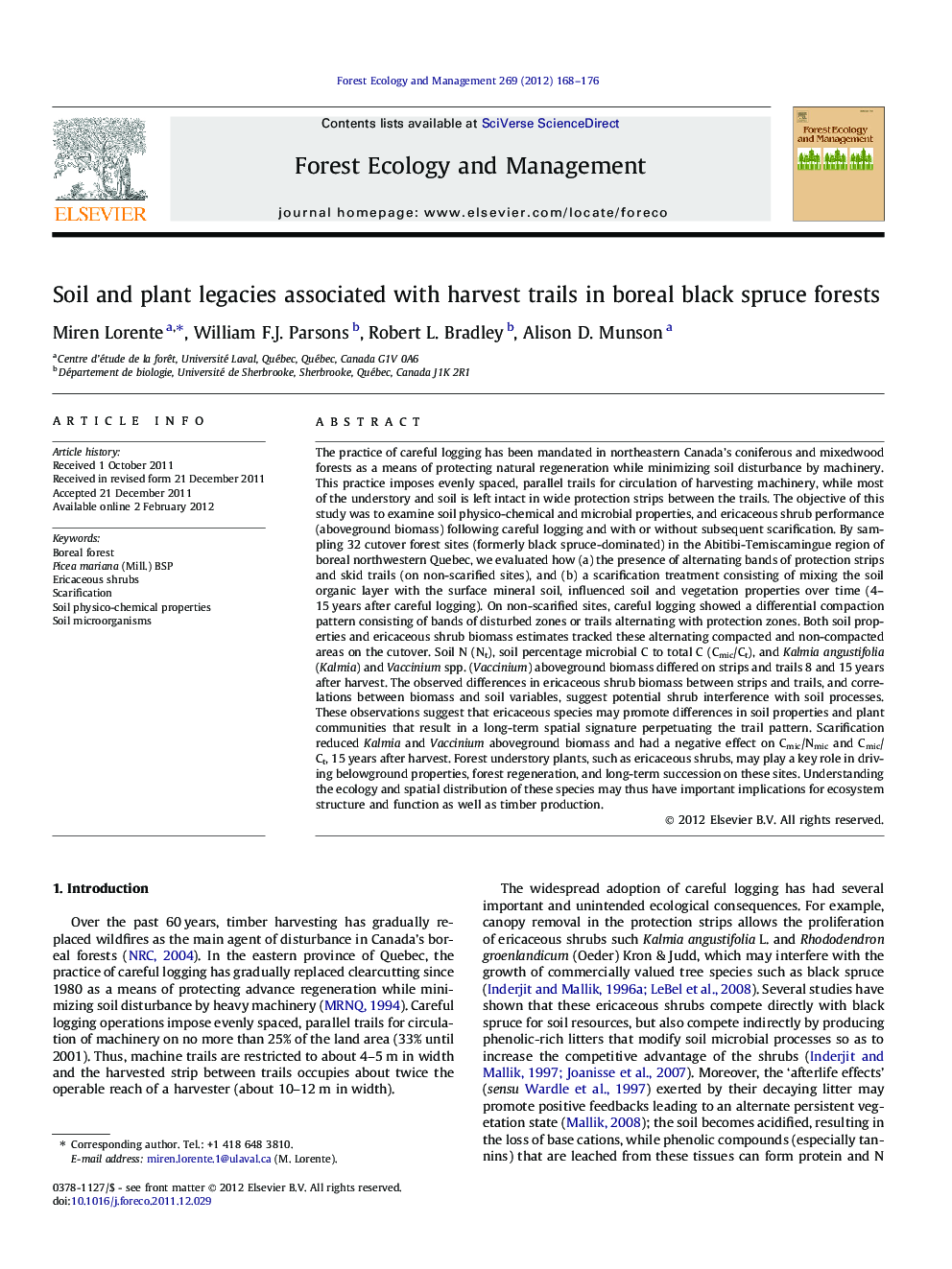 Soil and plant legacies associated with harvest trails in boreal black spruce forests