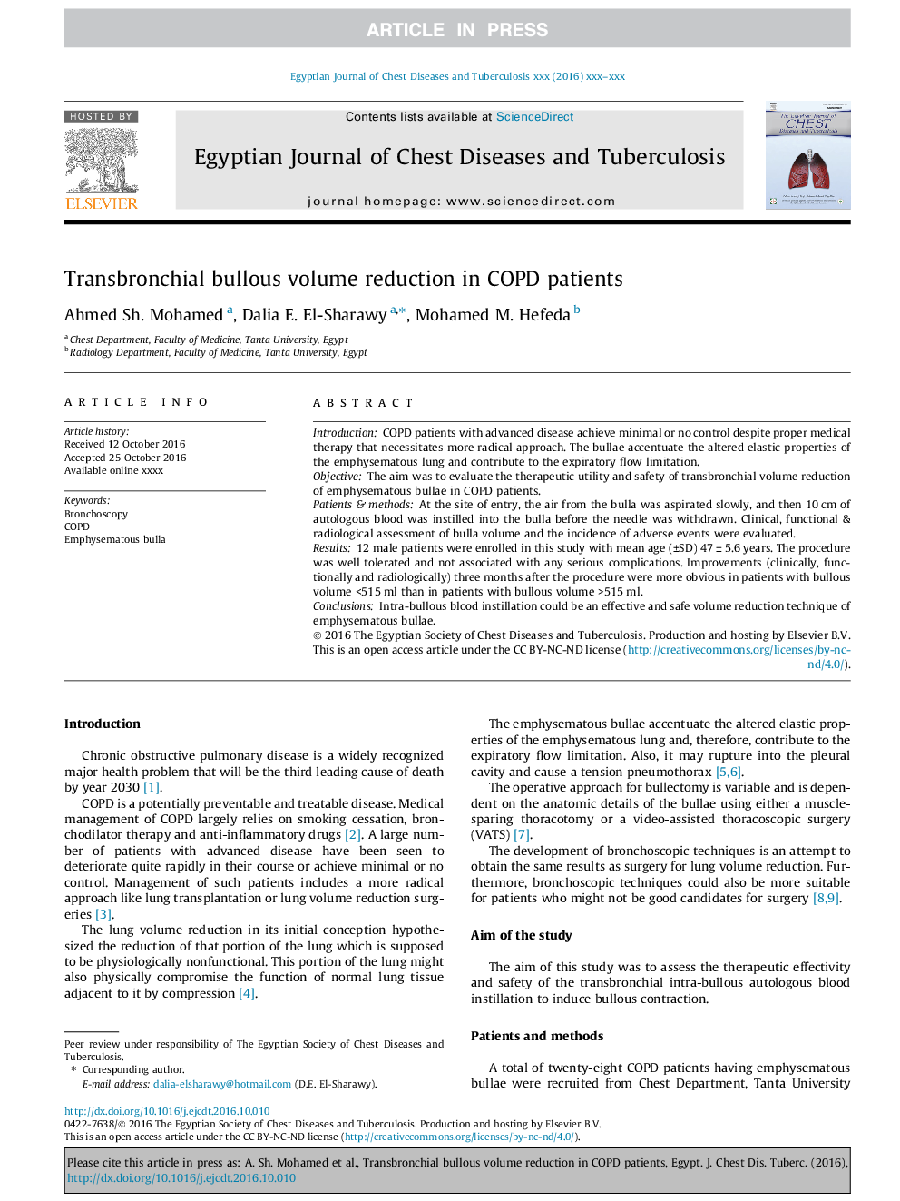 Transbronchial bullous volume reduction in COPD patients