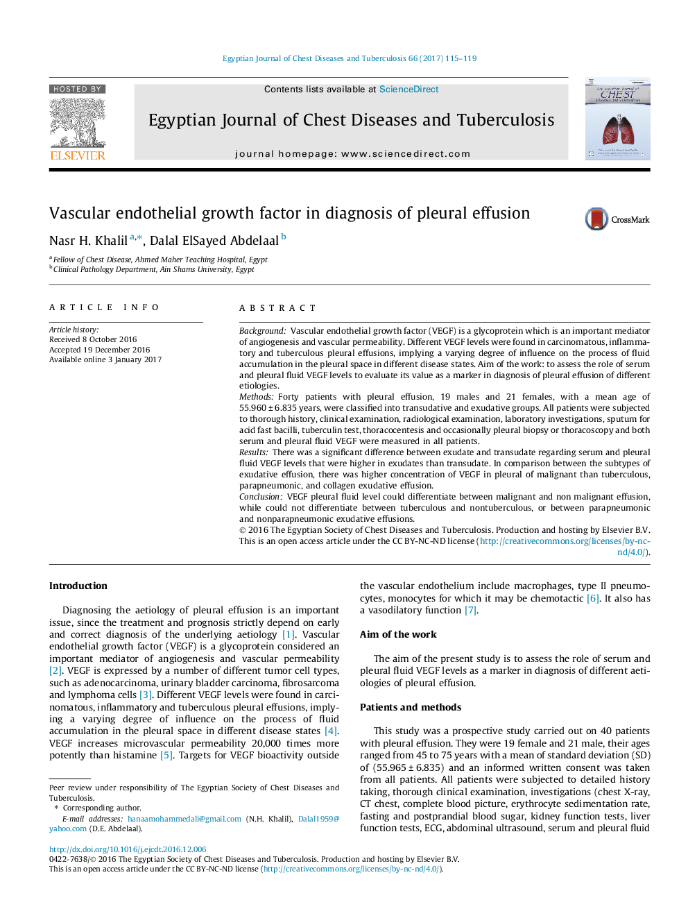 Vascular endothelial growth factor in diagnosis of pleural effusion