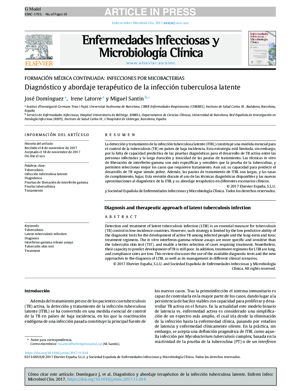 Diagnóstico y abordaje terapéutico de la infección tuberculosa latente