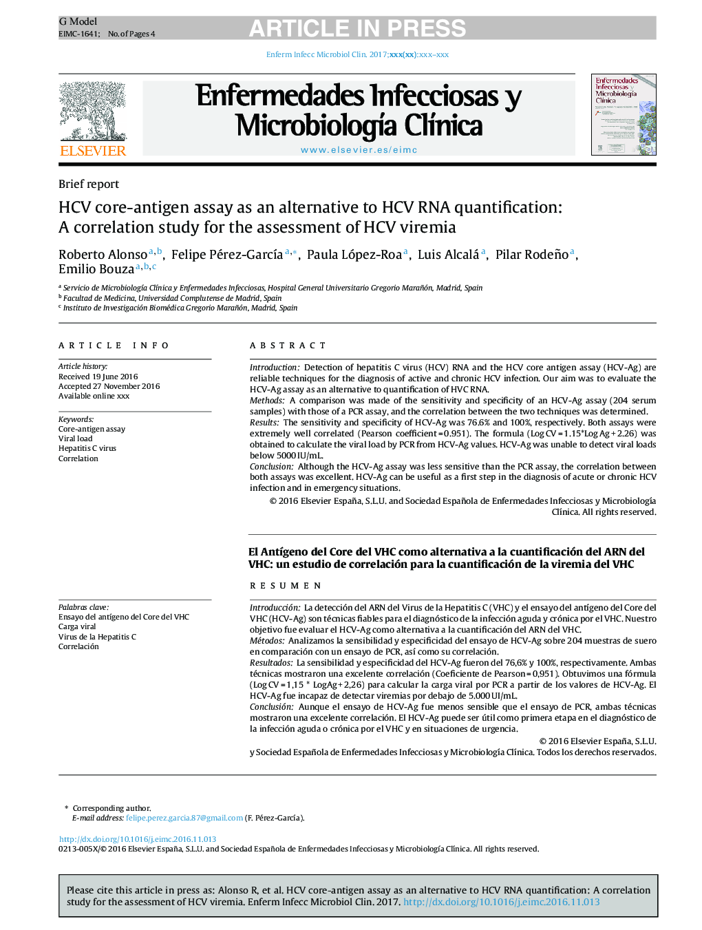 HCV core-antigen assay as an alternative to HCV RNA quantification: A correlation study for the assessment of HCV viremia