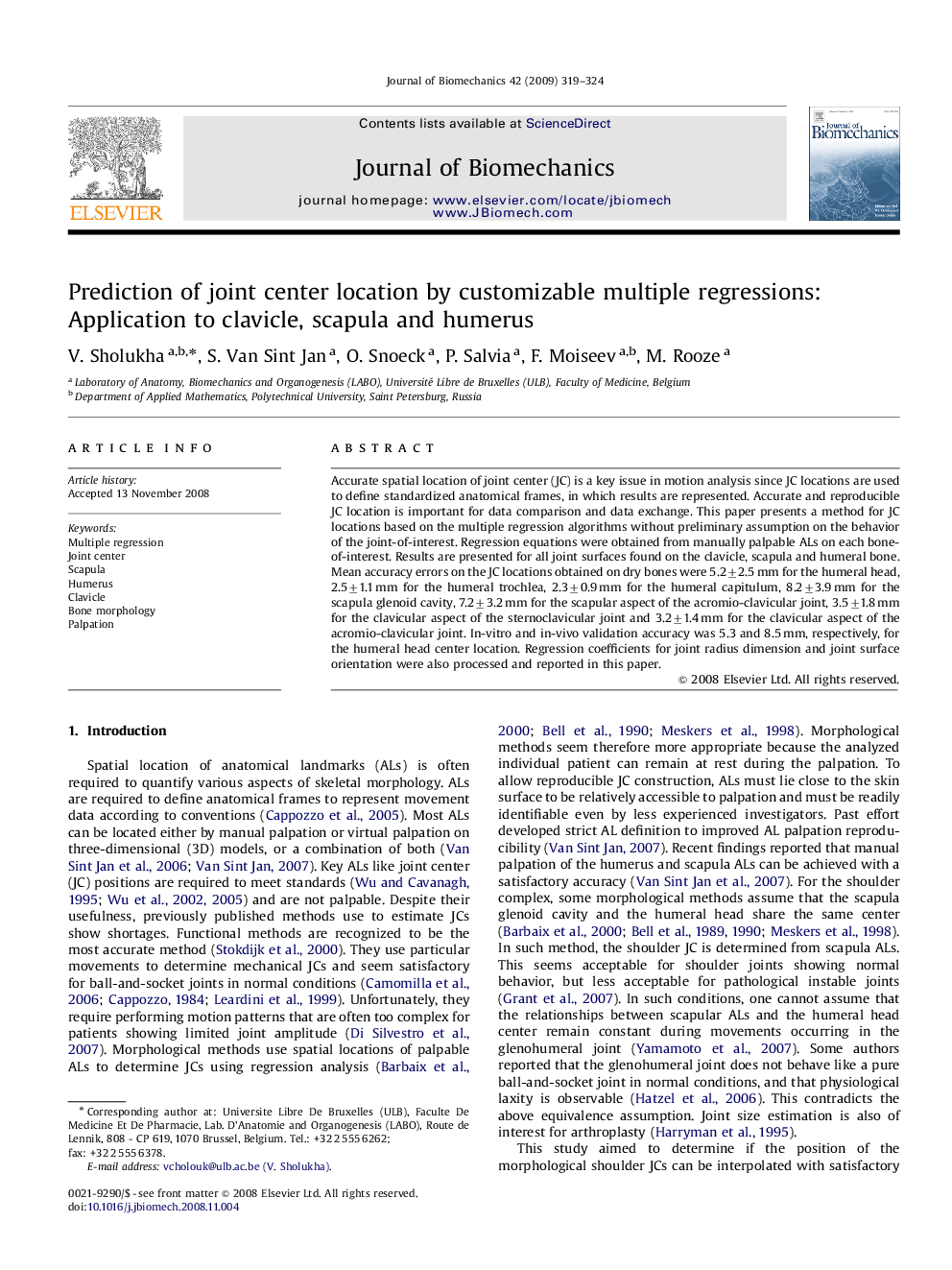 Prediction of joint center location by customizable multiple regressions: Application to clavicle, scapula and humerus