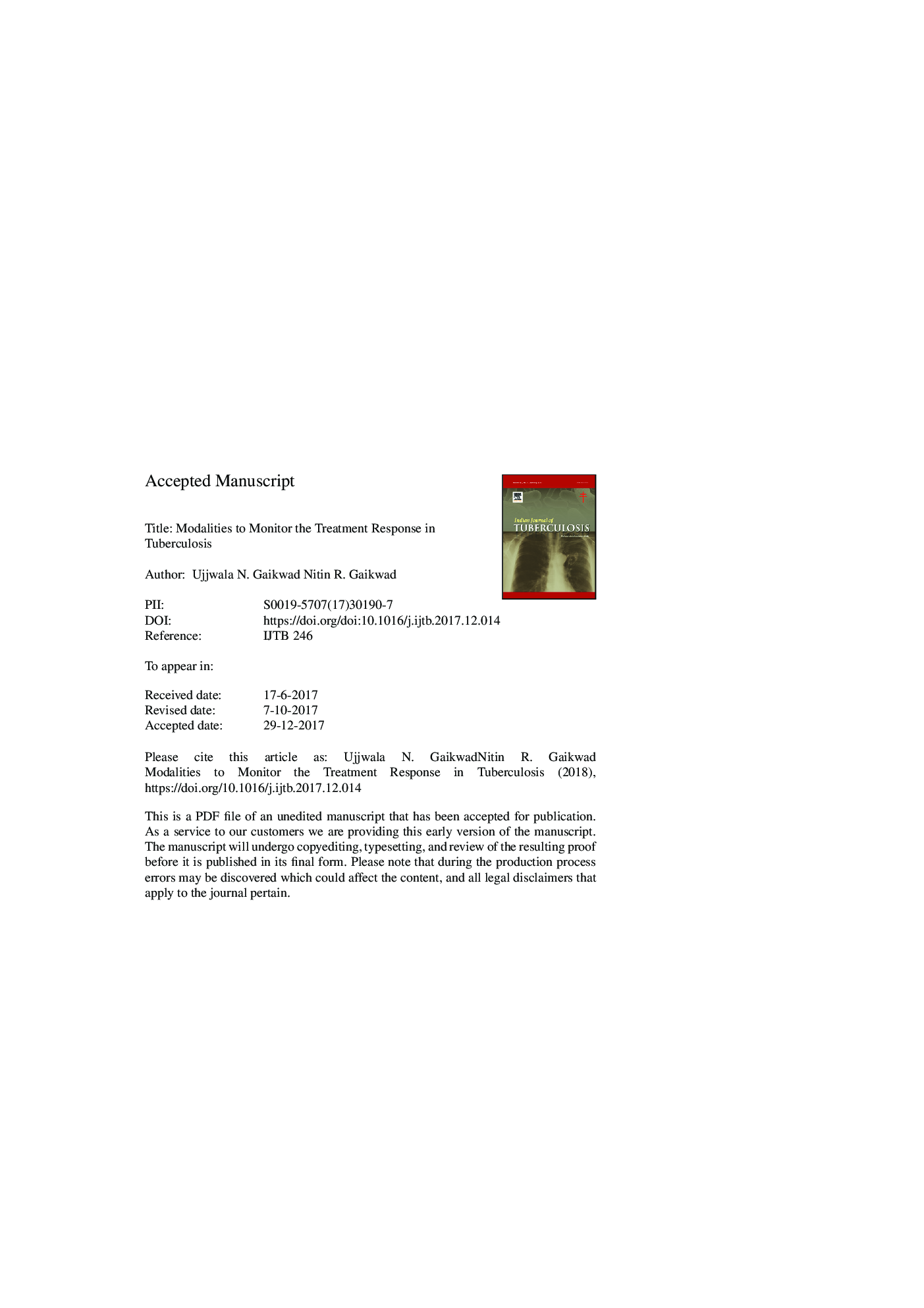 Modalities to monitor the treatment response in tuberculosis