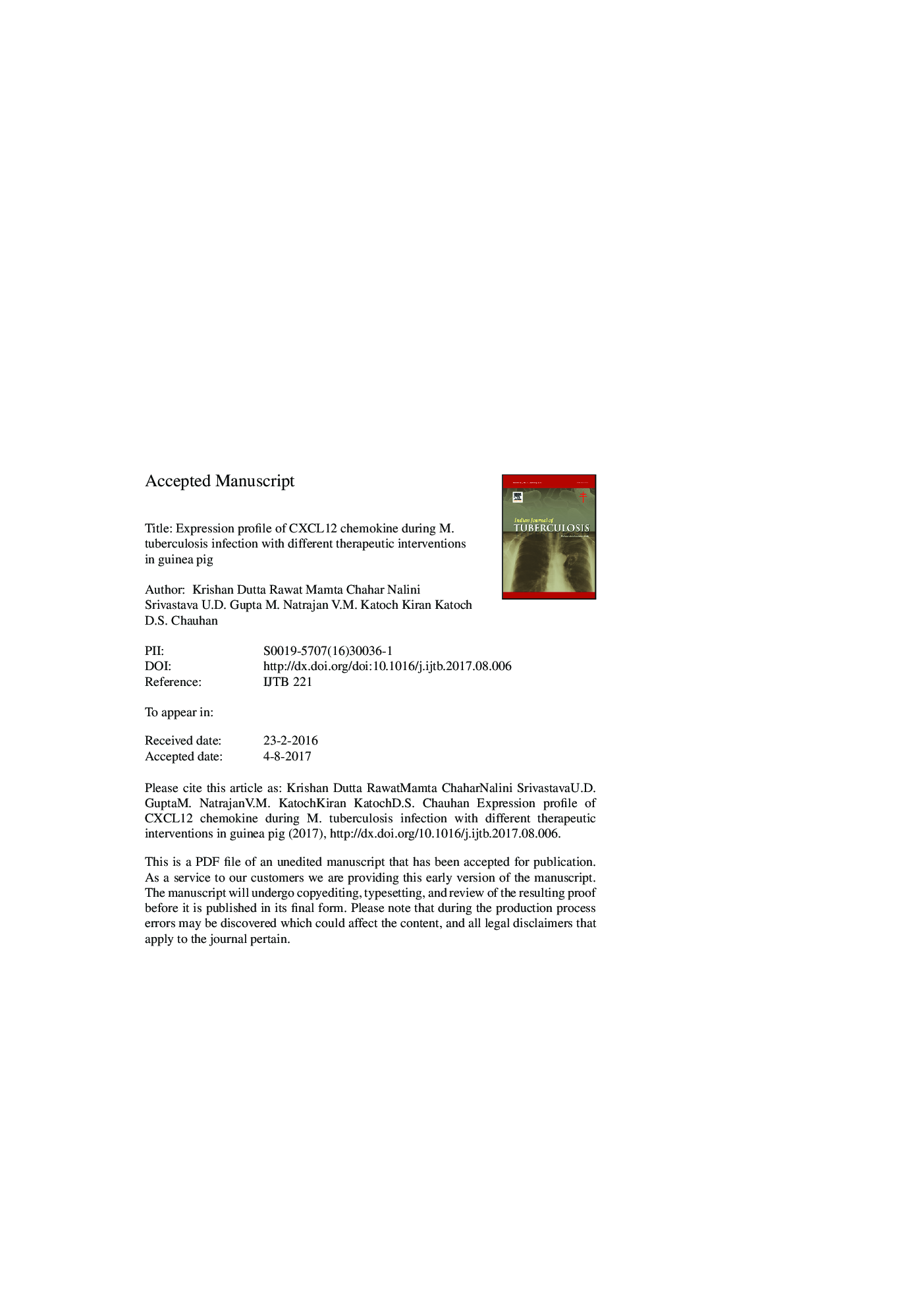 Expression profile of CXCL12 chemokine during M. tuberculosis infection with different therapeutic interventions in guinea pig