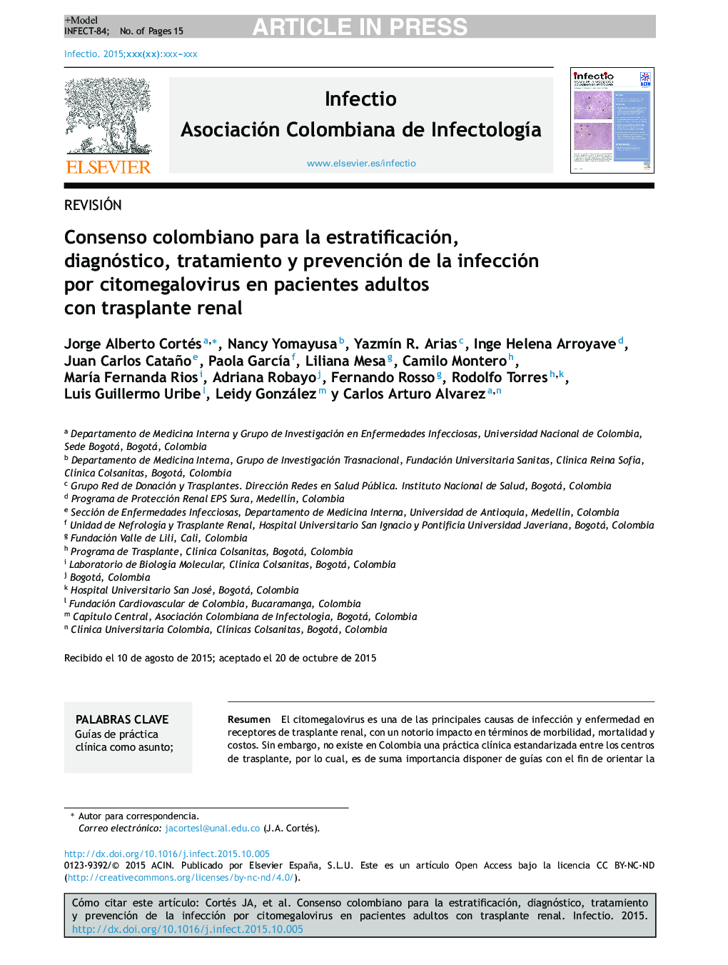Consenso colombiano para la estratificación, diagnóstico, tratamiento y prevención de la infección por citomegalovirus en pacientes adultos con trasplante renal