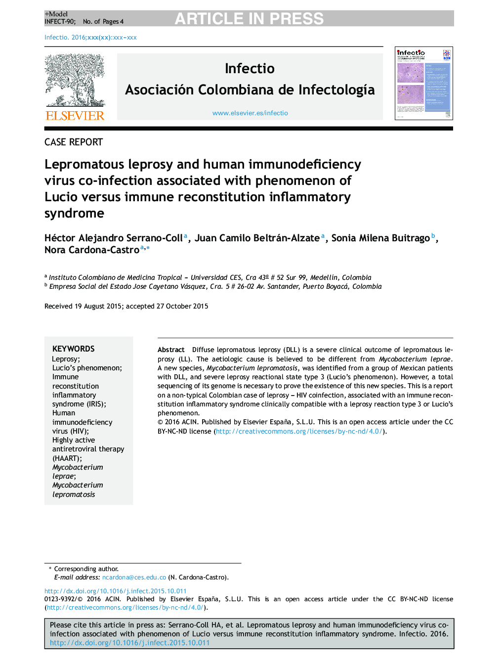 عفونت لپروماتیک و عفونت با ویروس نقص ایمنی بدن در ارتباط با پدیده لوسیو در مقابل سندرم التهابی بازسازی ایمنی 