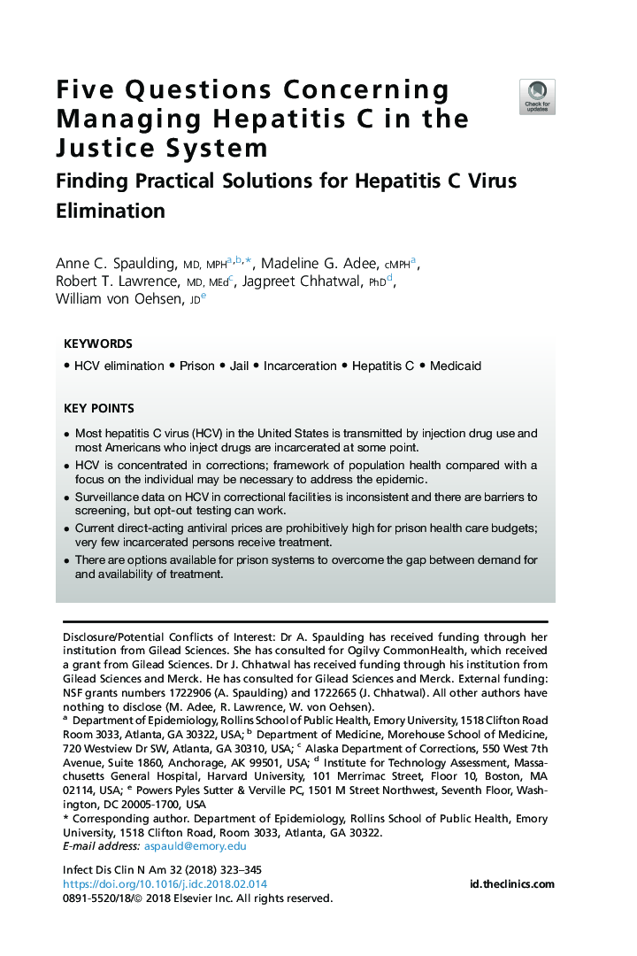 Five Questions Concerning Managing Hepatitis C in the Justice System