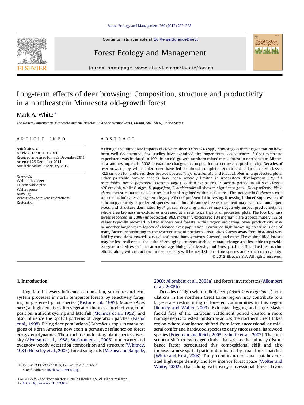 Long-term effects of deer browsing: Composition, structure and productivity in a northeastern Minnesota old-growth forest