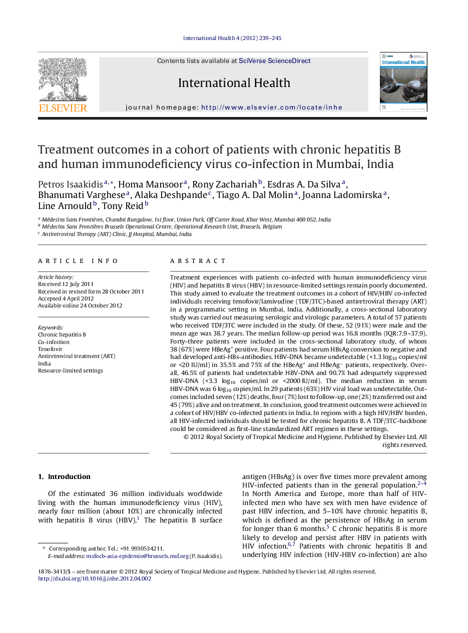 Treatment outcomes in a cohort of patients with chronic hepatitis B and human immunodeficiency virus co-infection in Mumbai, India