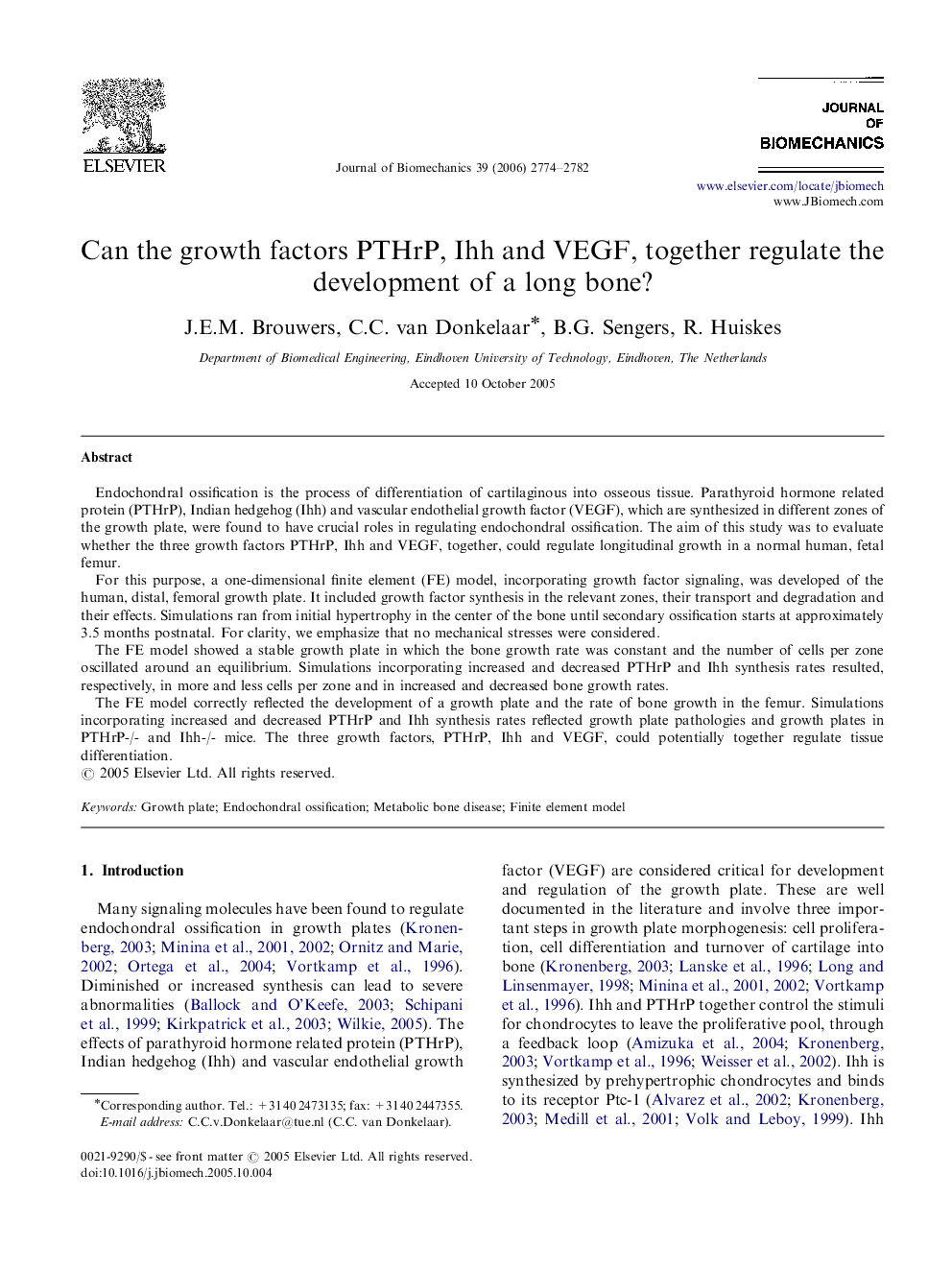 Can the growth factors PTHrP, Ihh and VEGF, together regulate the development of a long bone?