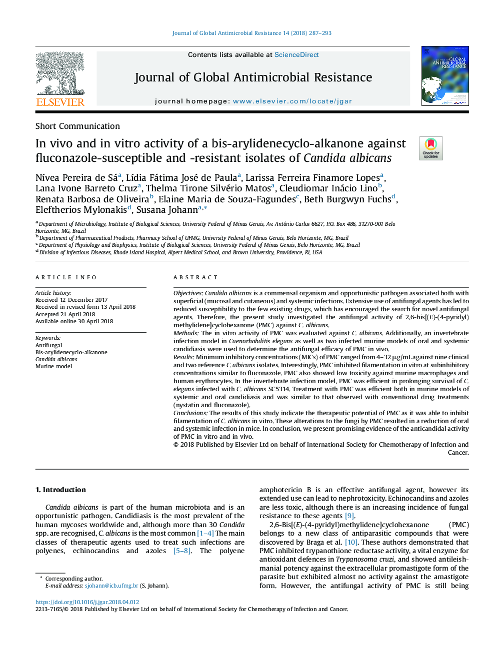 In vivo and in vitro activity of a bis-arylidenecyclo-alkanone against fluconazole-susceptible and -resistant isolates of Candida albicans