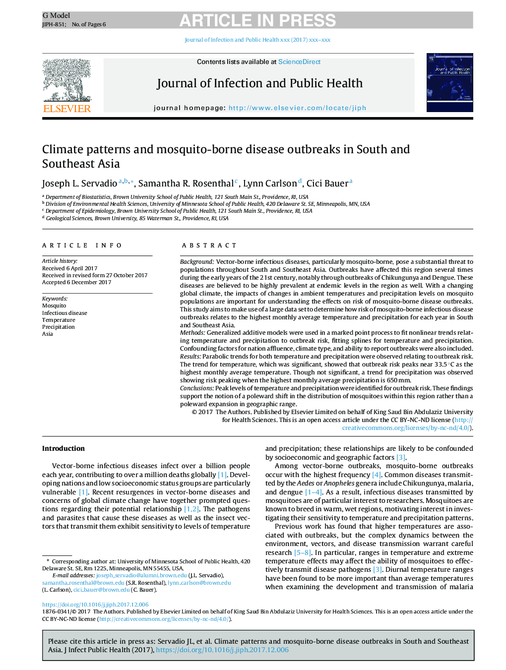 Climate patterns and mosquito-borne disease outbreaks in South and Southeast Asia