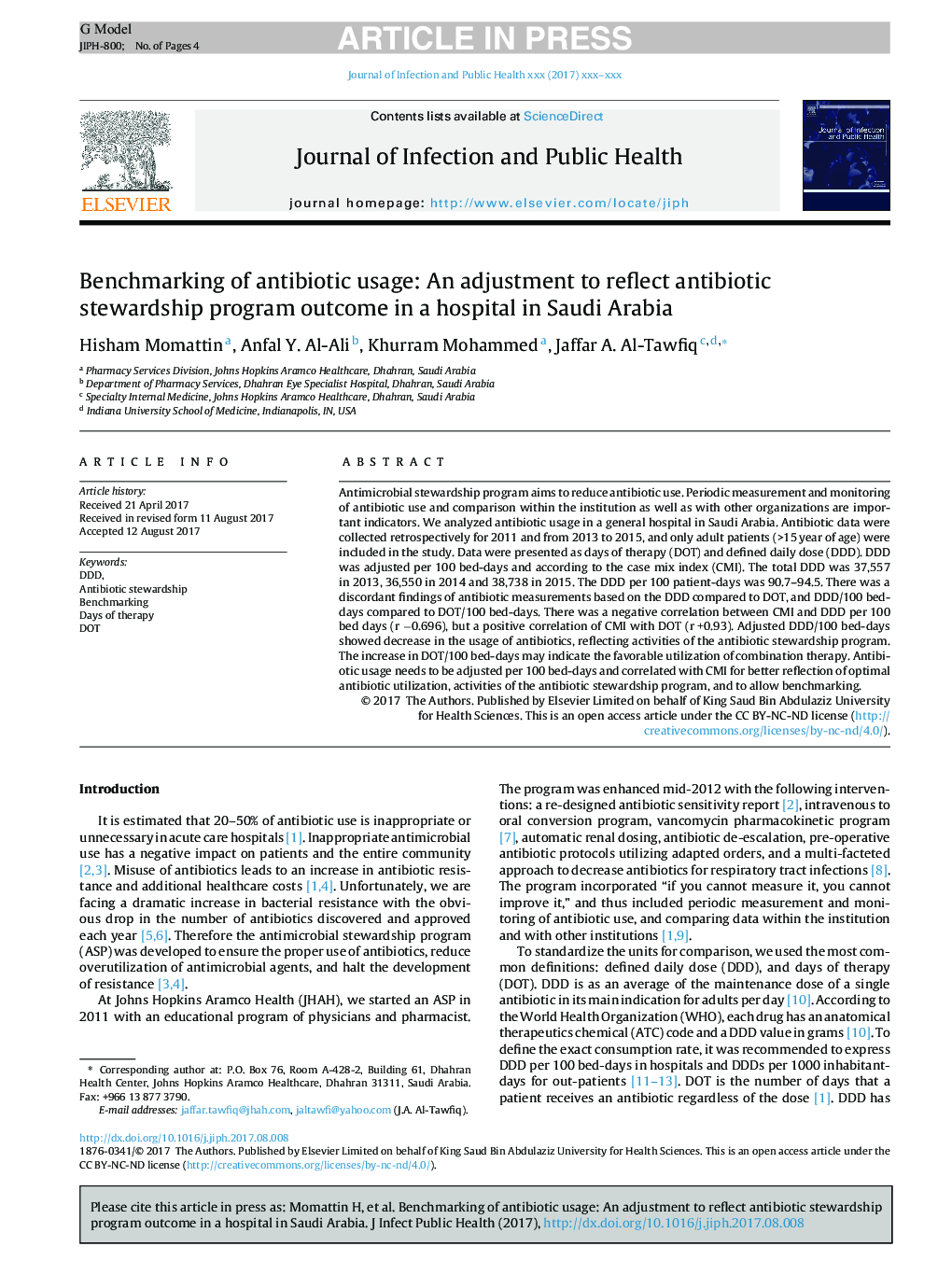 Benchmarking of antibiotic usage: An adjustment to reflect antibiotic stewardship program outcome in a hospital in Saudi Arabia
