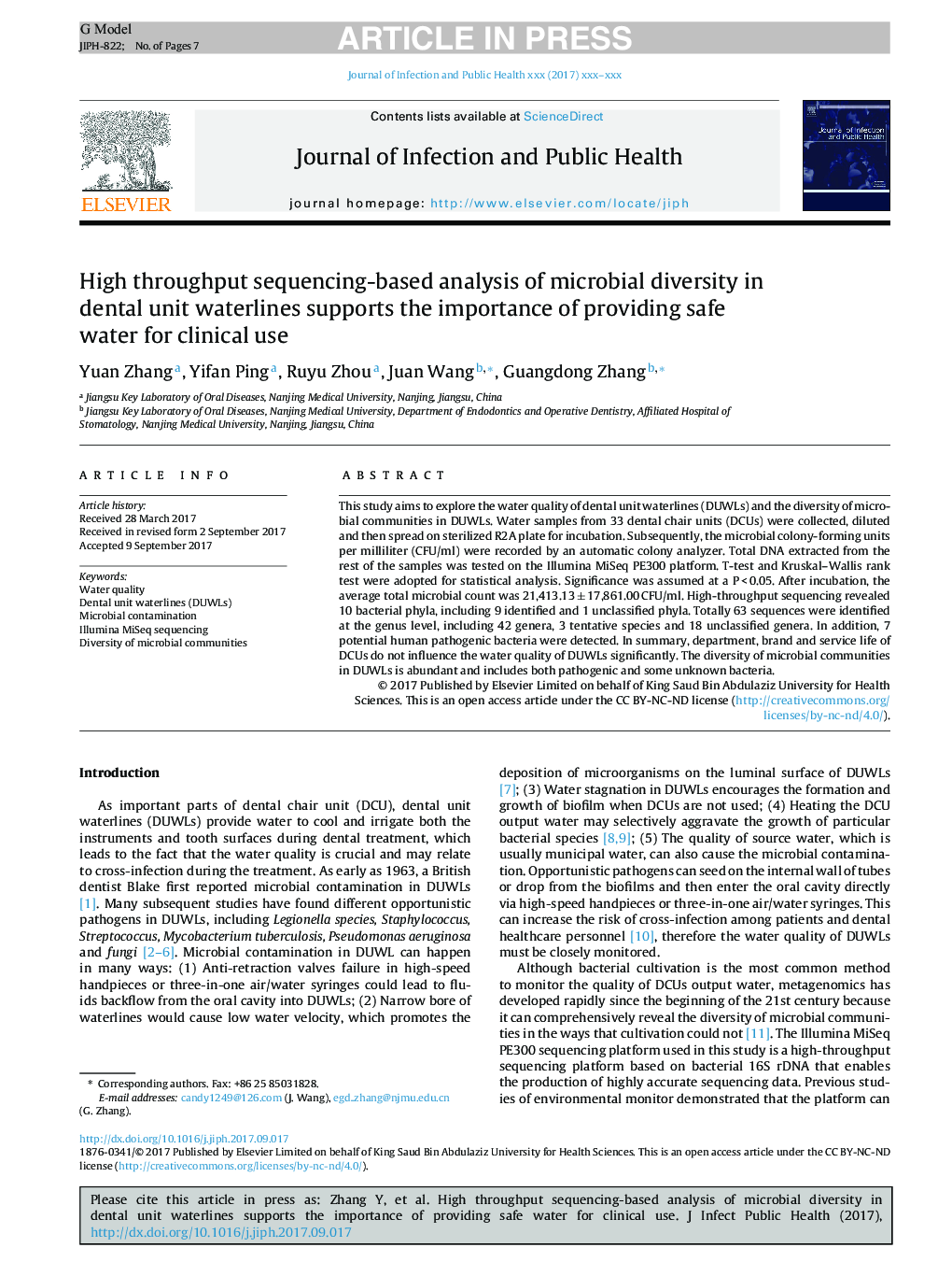 High throughput sequencing-based analysis of microbial diversity in dental unit waterlines supports the importance of providing safe water for clinical use