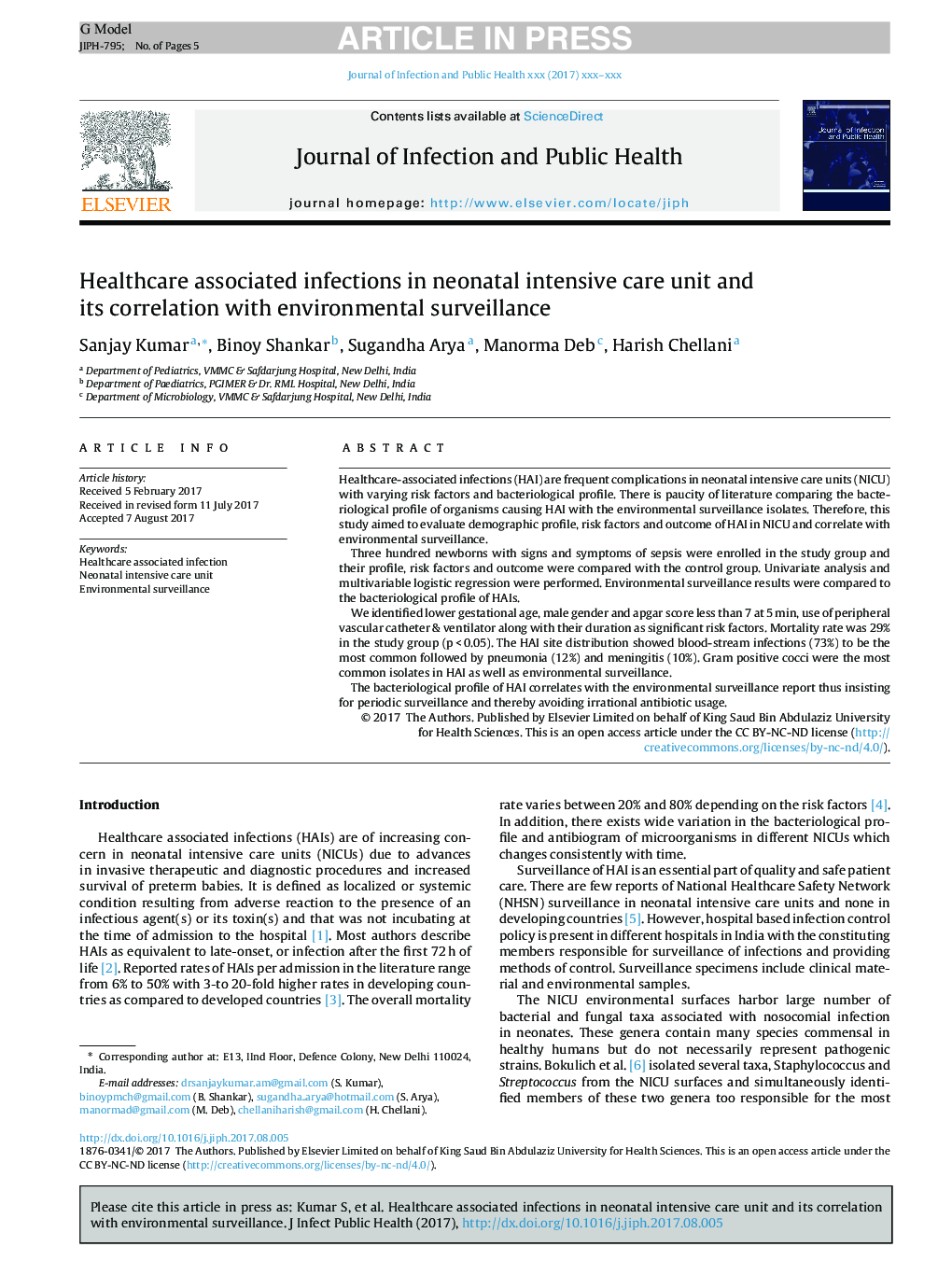 Healthcare associated infections in neonatal intensive care unit and its correlation with environmental surveillance