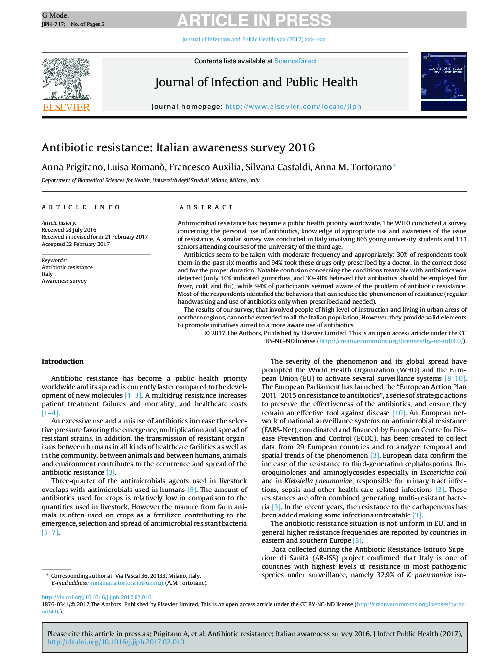 Antibiotic resistance: Italian awareness survey 2016