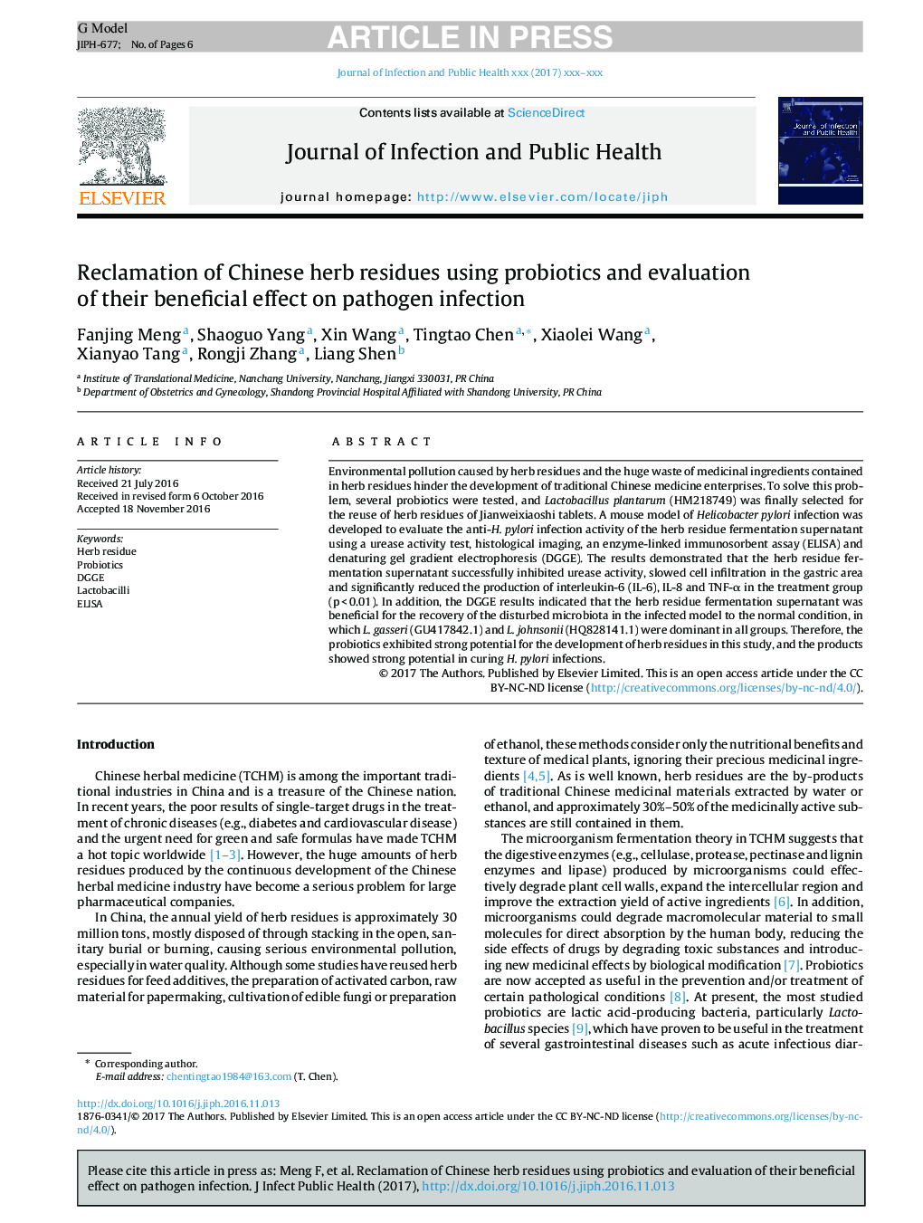 Reclamation of Chinese herb residues using probiotics and evaluation of their beneficial effect on pathogen infection